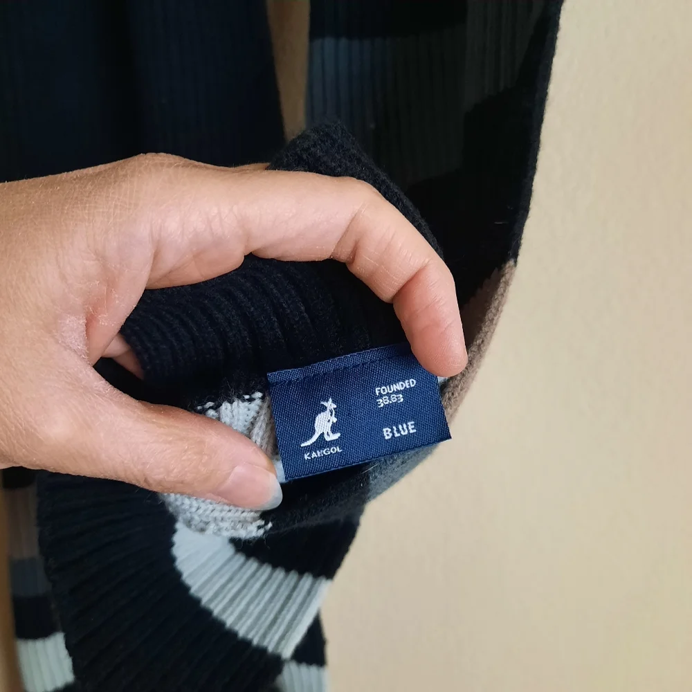 Kangol Black Tan and Gray Cozy Ribbed Scarf